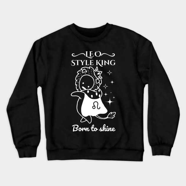 Funny Leo Zodiac Sign - Leo Style King, born to shine - Black Crewneck Sweatshirt by LittleAna
